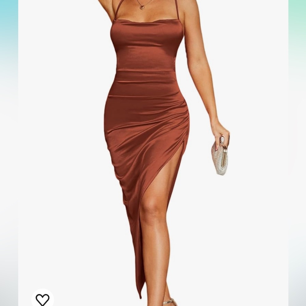 Satin cross back dress with slit